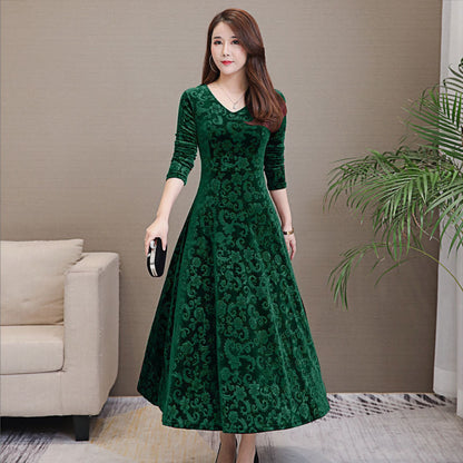 Women's Embossed Long Sleeve Temperament Slim Fit Dress