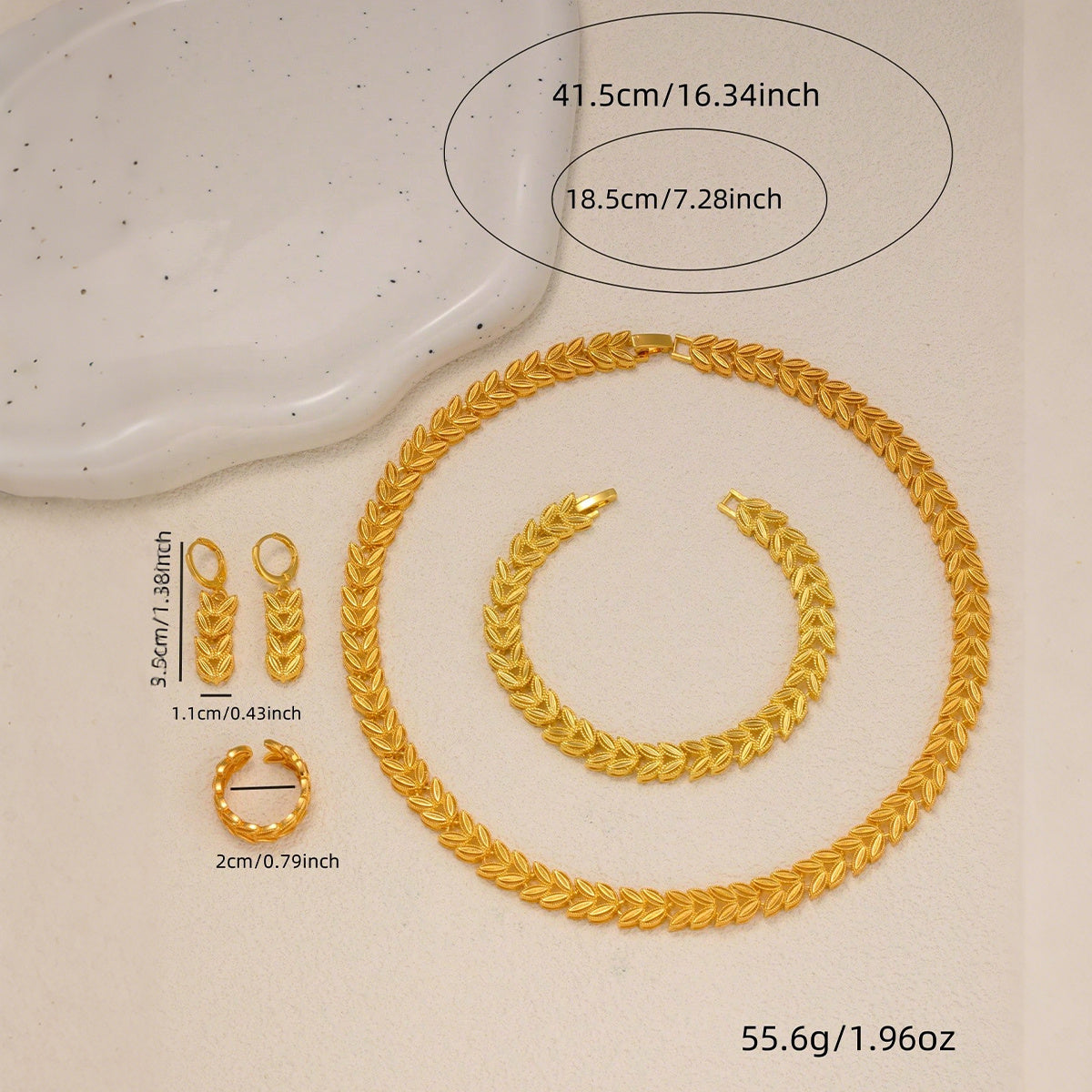 5pcs Retro Elegant 18k Gold Maple Leaf Women's Jewelry Set, Temperament Bridal Jewelry