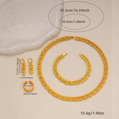 5pcs Retro Elegant 18k Gold Maple Leaf Women's Jewelry Set, Temperament Bridal Jewelry