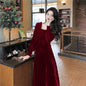 Women's Square Neck Solid Velvet Dress