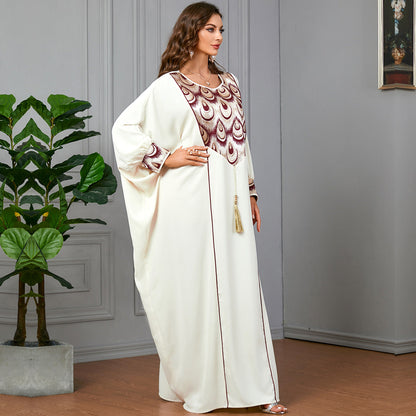 Women's Stylish Pendant Stitching Jacquard Batwing Sleeve Dress