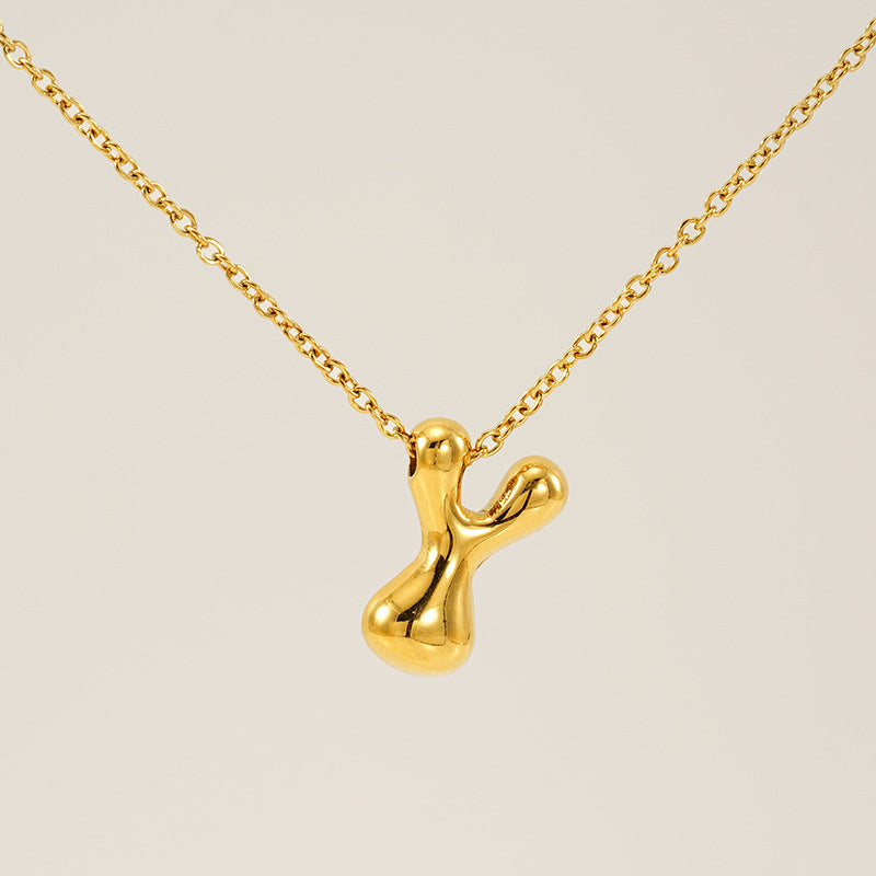 Women's Glossy Bubble Letter Necklace Gold Plated