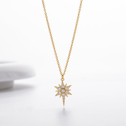 S925 Sterling Silver Inlaid Stone Eight-pointed Stars Pendant Necklace