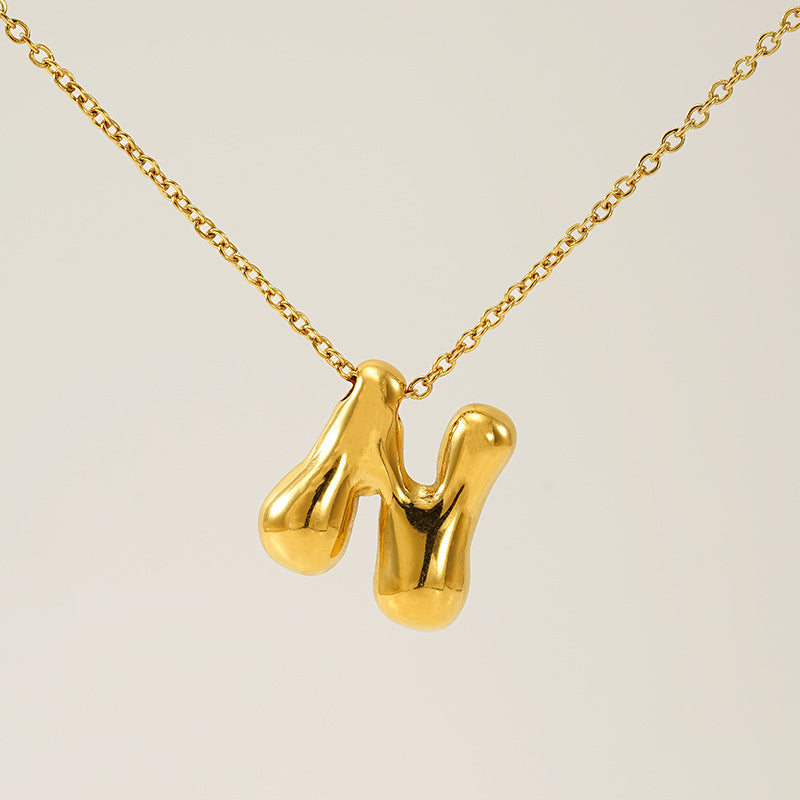 Women's Glossy Bubble Letter Necklace Gold Plated