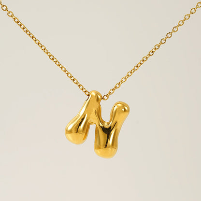 Women's Glossy Bubble Letter Necklace Gold Plated