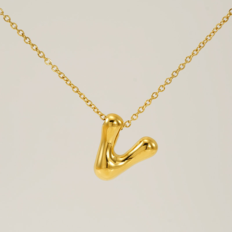 Women's Glossy Bubble Letter Necklace Gold Plated