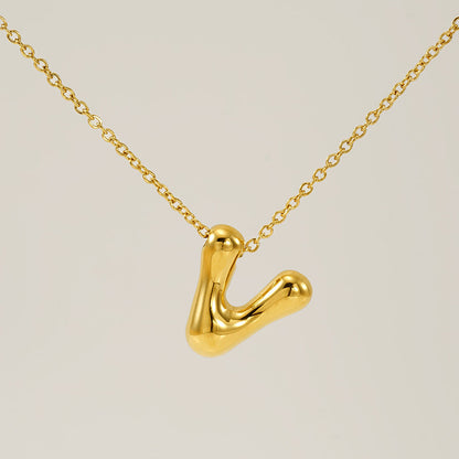 Women's Glossy Bubble Letter Necklace Gold Plated