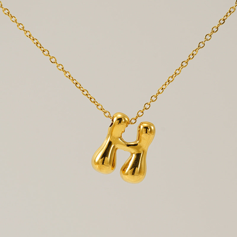 Women's Glossy Bubble Letter Necklace Gold Plated