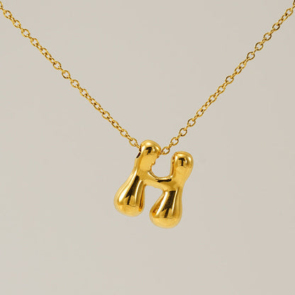 Women's Glossy Bubble Letter Necklace Gold Plated