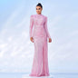 Long Sleeve Round Neck Sexy Slim Long Sequined Banquet Dress