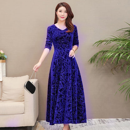 Women's Embossed Long Sleeve Temperament Slim Fit Dress