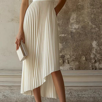 Womens White Pleated Sleeveless Dress