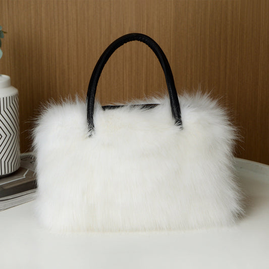 High-end Hand-carrying Square Plush Bag Fur Raccoon Fur Handbag Large Capacity