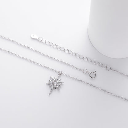 S925 Sterling Silver Inlaid Stone Eight-pointed Stars Pendant Necklace