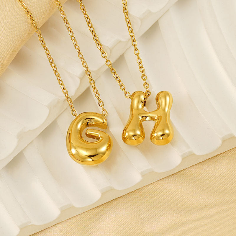Women's Glossy Bubble Letter Necklace Gold Plated