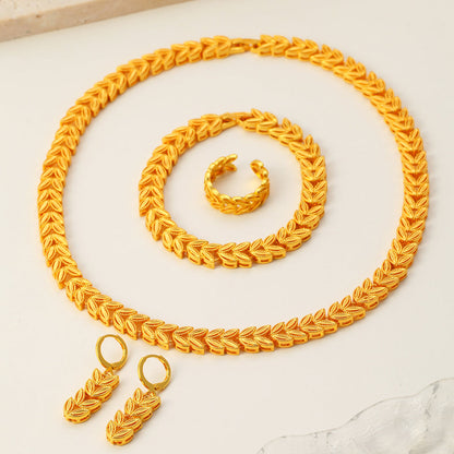 5pcs Retro Elegant 18k Gold Maple Leaf Women's Jewelry Set, Temperament Bridal Jewelry