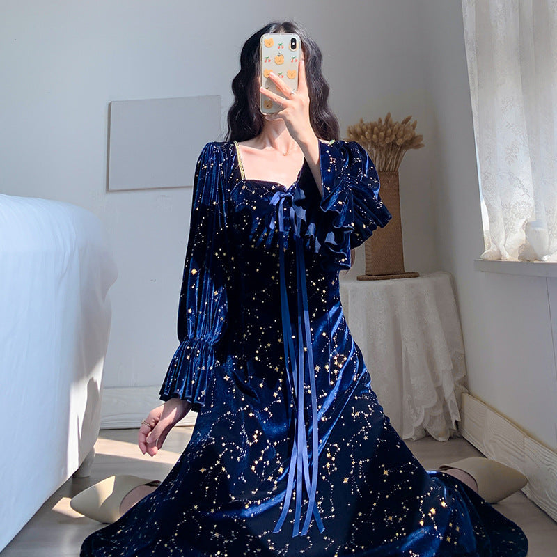 Court Retro Hot Gold Velvet Dress