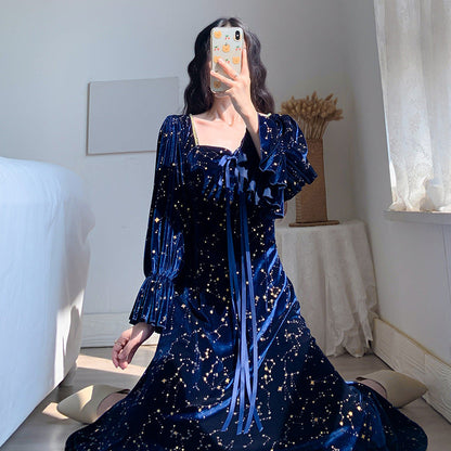 Court Retro Hot Gold Velvet Dress