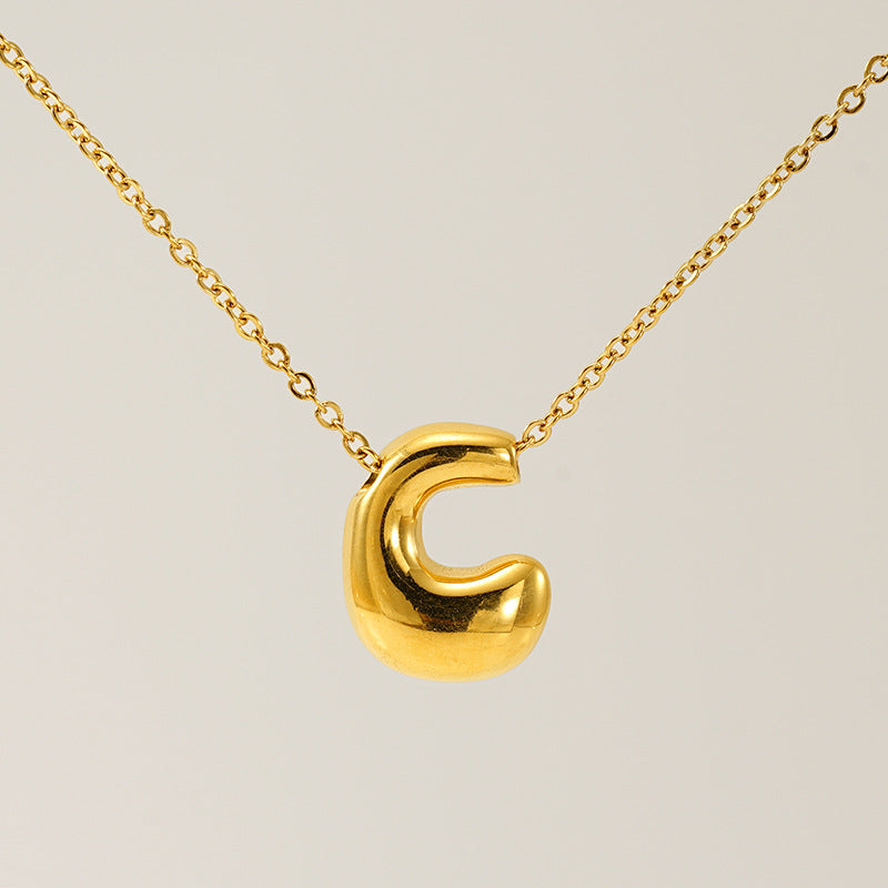 Women's Glossy Bubble Letter Necklace Gold Plated