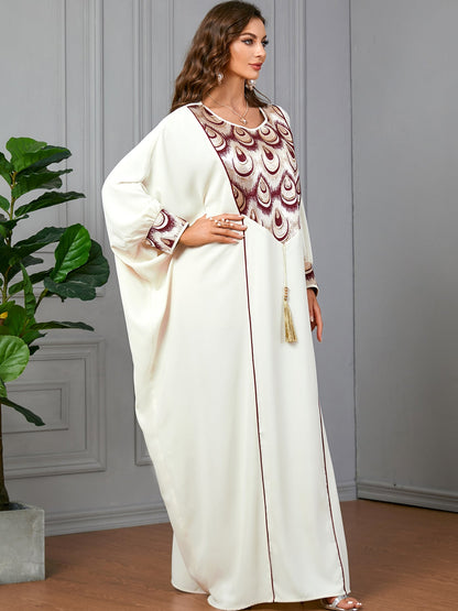Women's Stylish Pendant Stitching Jacquard Batwing Sleeve Dress