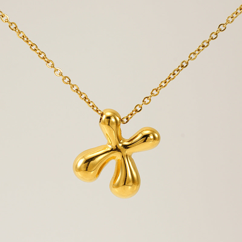 Women's Glossy Bubble Letter Necklace Gold Plated