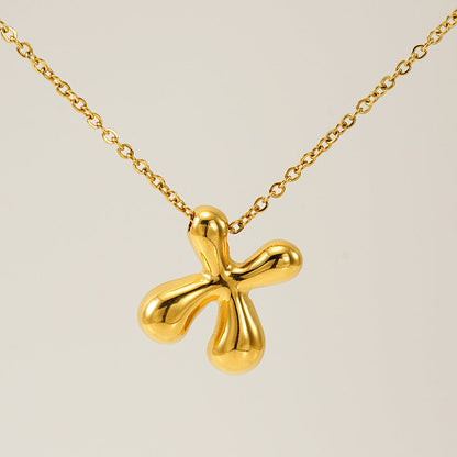 Women's Glossy Bubble Letter Necklace Gold Plated