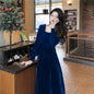 Women's Square Neck Solid Velvet Dress