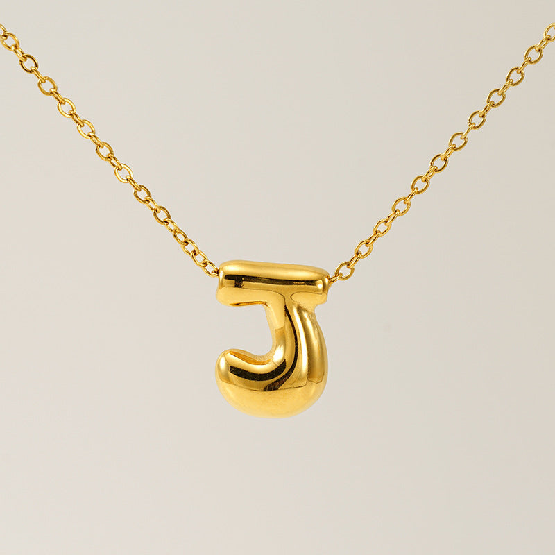 Women's Glossy Bubble Letter Necklace Gold Plated