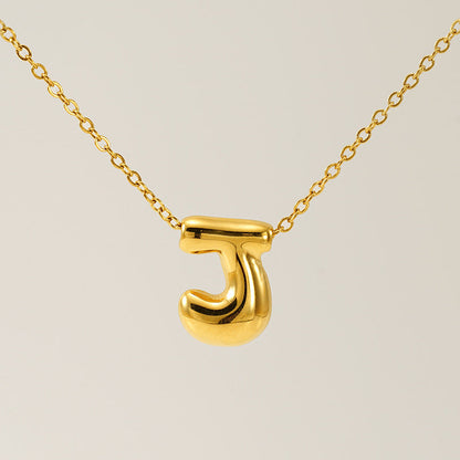 Women's Glossy Bubble Letter Necklace Gold Plated