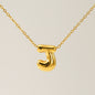 Women's Glossy Bubble Letter Necklace Gold Plated