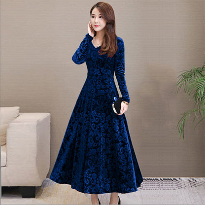 Women's Embossed Long Sleeve Temperament Slim Fit Dress