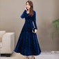 Women's Embossed Long Sleeve Temperament Slim Fit Dress