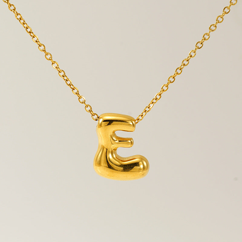 Women's Glossy Bubble Letter Necklace Gold Plated