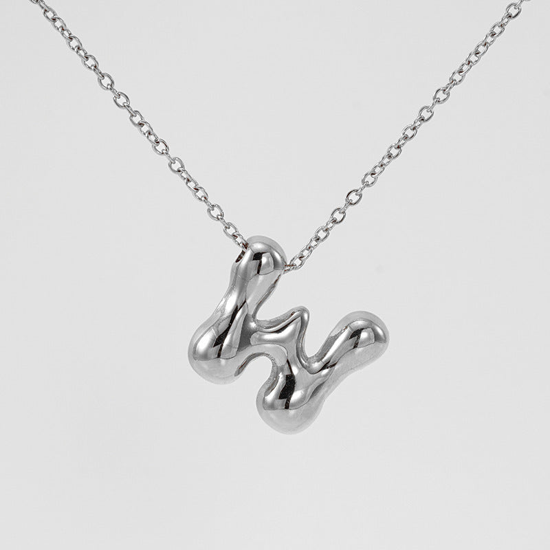 Women's Glossy Bubble Letter Necklace Gold Plated
