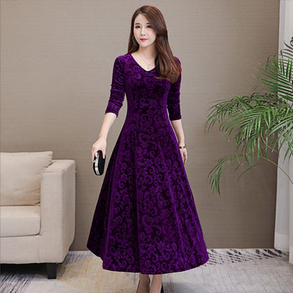 Women's Embossed Long Sleeve Temperament Slim Fit Dress