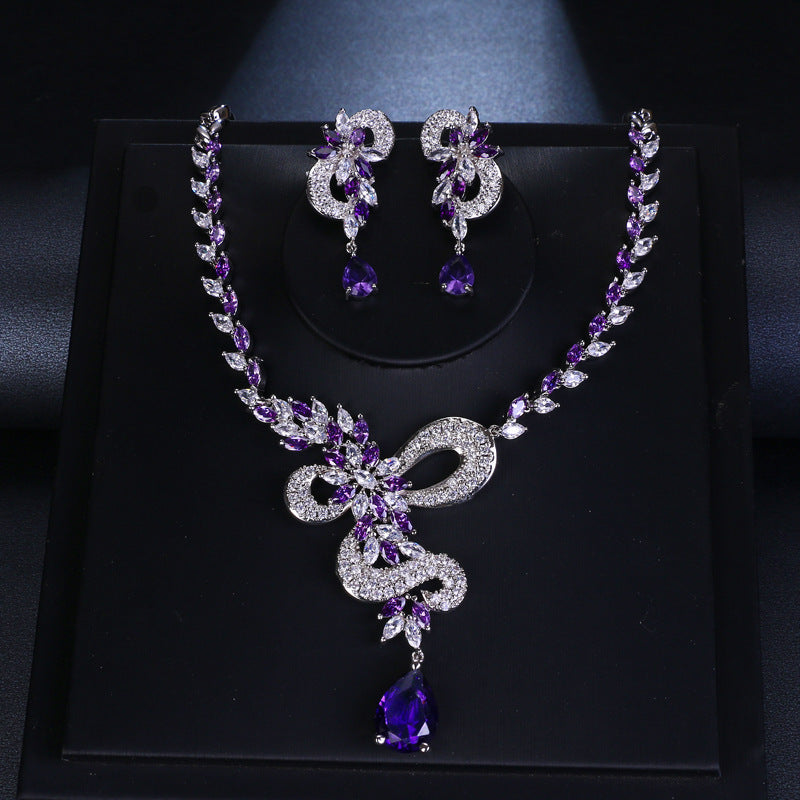 Luxury Fashion And Fully-jewelled Inlaid Multi-color Zircon Set Bridal Wedding Accessories